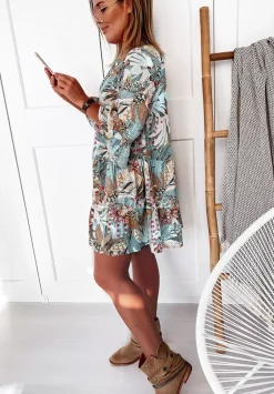 Wzorzysta Sukienka Mini Boho Mietowa
