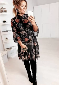 Wzorzysta Sukienka Mini Z Falbankami Atlanta Czarna