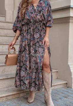 Wzorzysta Sukienka Ramona Brazowa