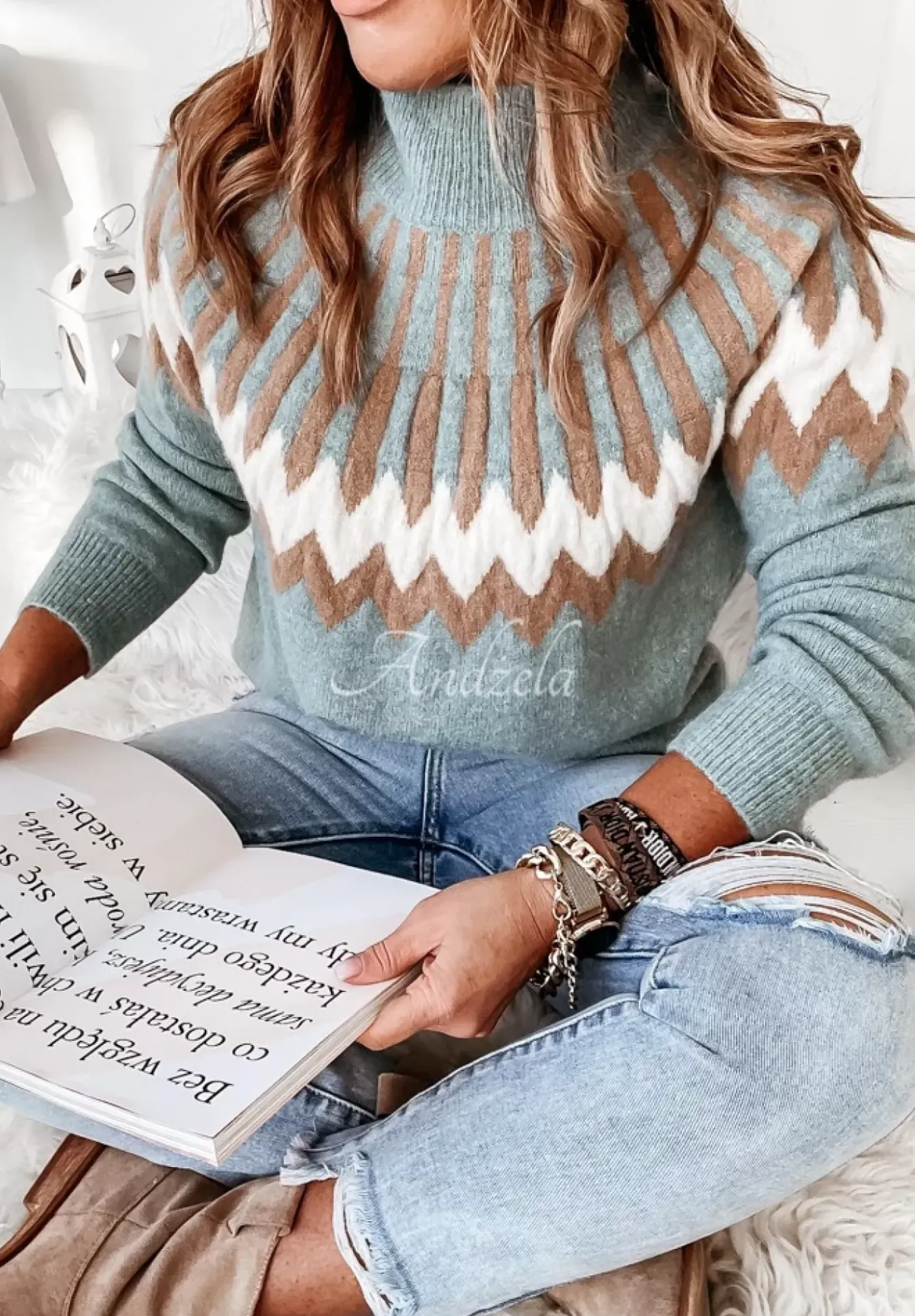 Wzorzysty Sweter Corta Jasnoniebieski