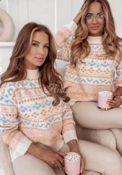 Wzorzysty Sweter Z Polgolfem La Rosiere Ecru