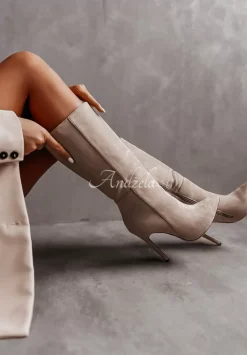 Zamszowe Kozaki Na Szpilce My Way Bezowe
